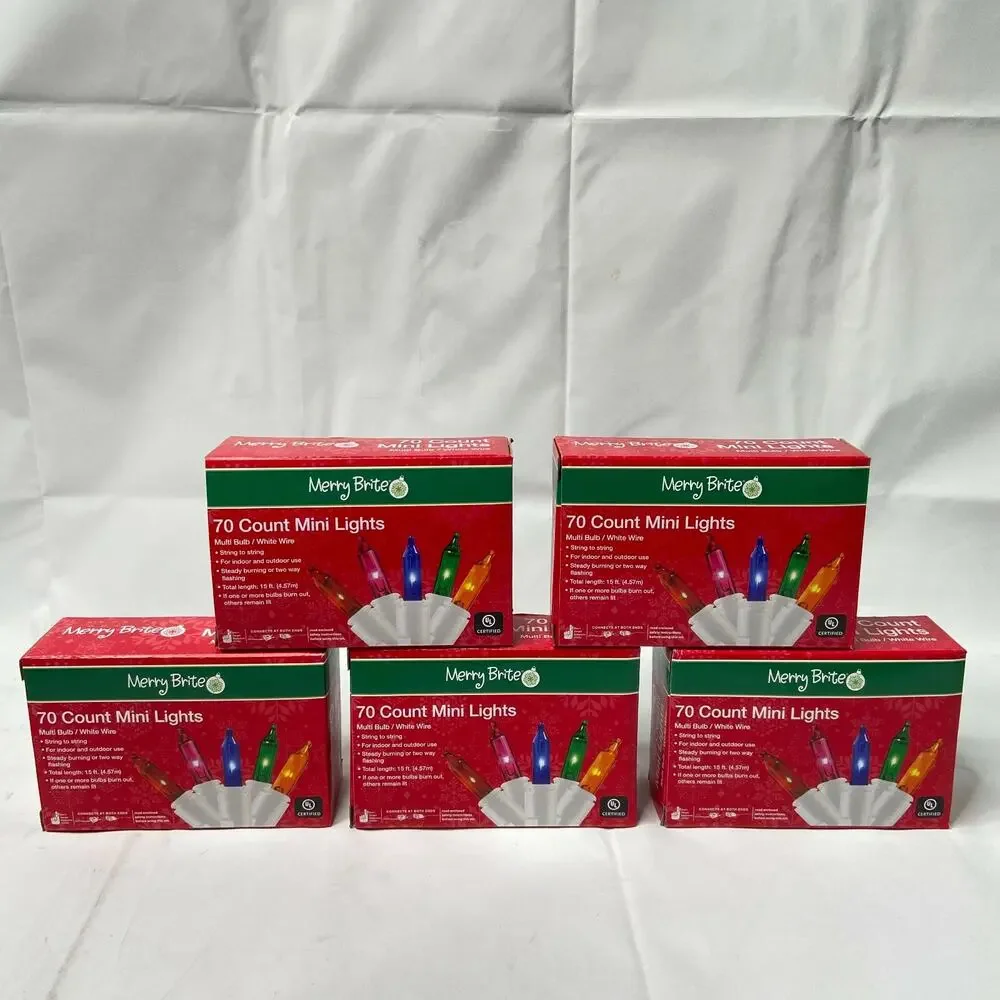 NEW 350 COUNT HOLIDAY CHRISTMAS MINI LIGHTS WHITE WIRE 70 COLORED BULBS PER BOX